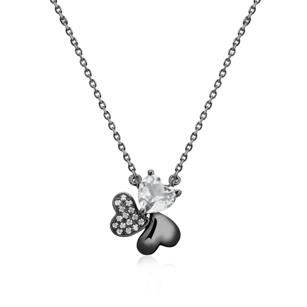 White Topaz Heart Shape Shamrock Necklace