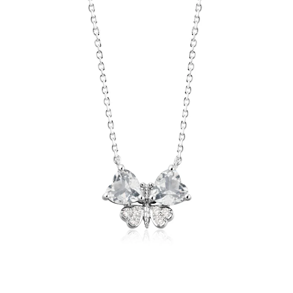 White Topaz Heart Shaped Wings Butterfly Necklace - Image 3