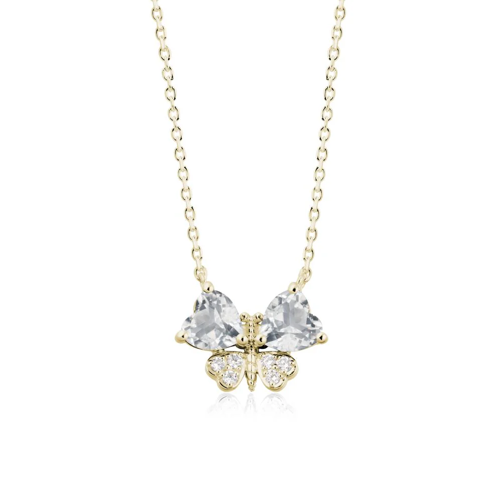 White Topaz Heart Shaped Wings Butterfly Necklace - Image 4