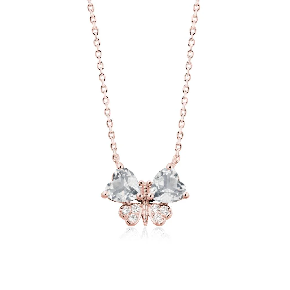 White Topaz Heart Shaped Wings Butterfly Necklace - Image 5