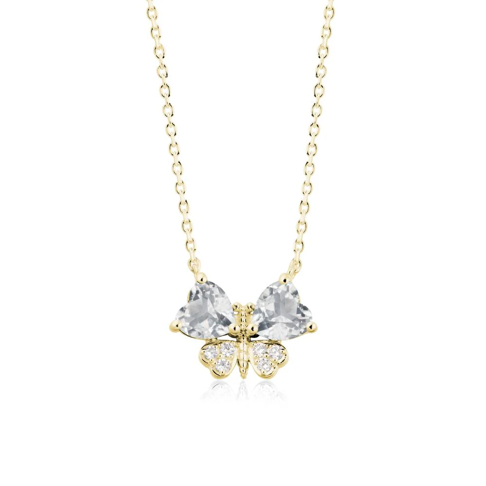 White Topaz Heart Shaped Wings Butterfly Necklace - Image 7