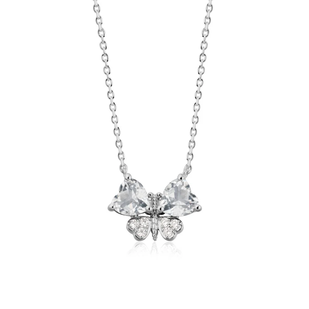 White Topaz Heart Shaped Wings Butterfly Necklace - Image 9
