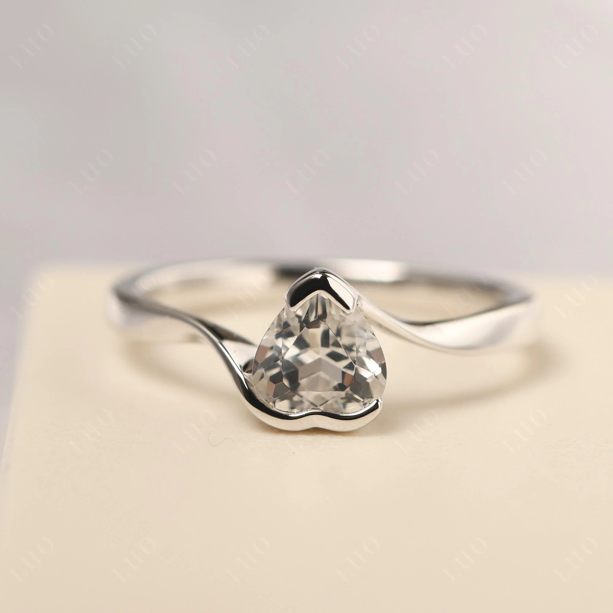 White Topaz Heart Shape Solitaire Ring - Image 10