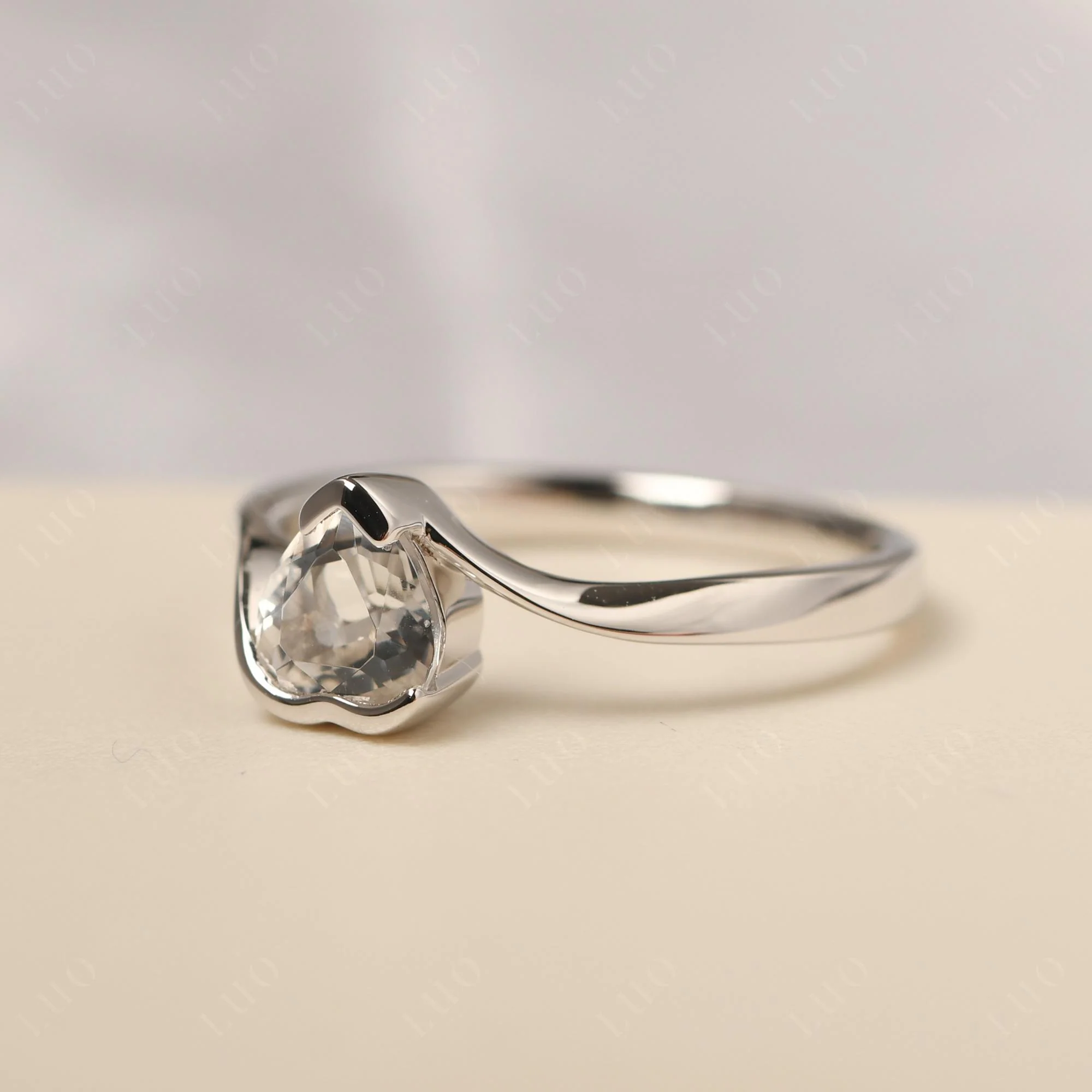 White Topaz Heart Shape Solitaire Ring - Image 11