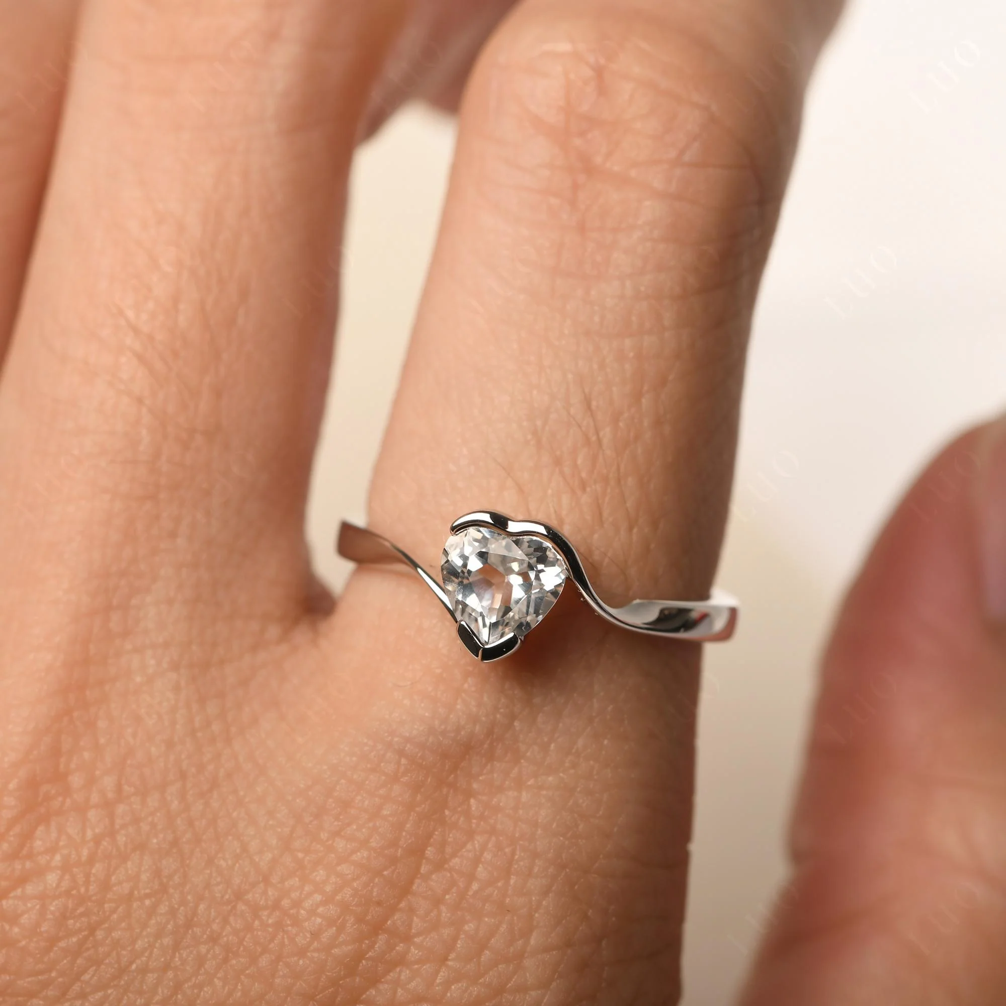 White Topaz Heart Shape Solitaire Ring - Image 14