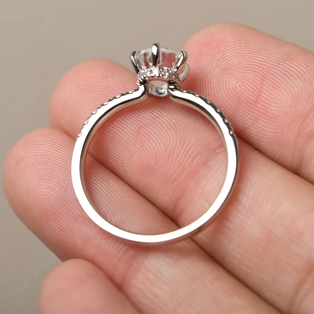 White Topaz Hidden Halo Oval Engagement Ring - Image 3