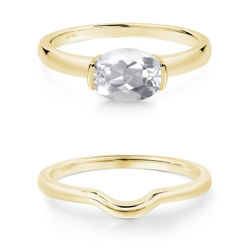 Oval White Topaz Horizontal Engagement Ring - Image 17