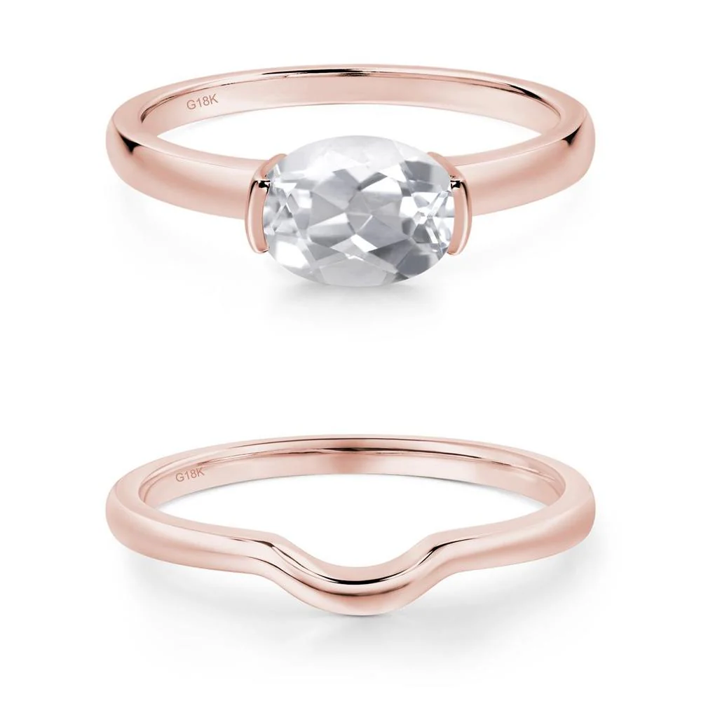 Oval White Topaz Horizontal Engagement Ring - Image 19