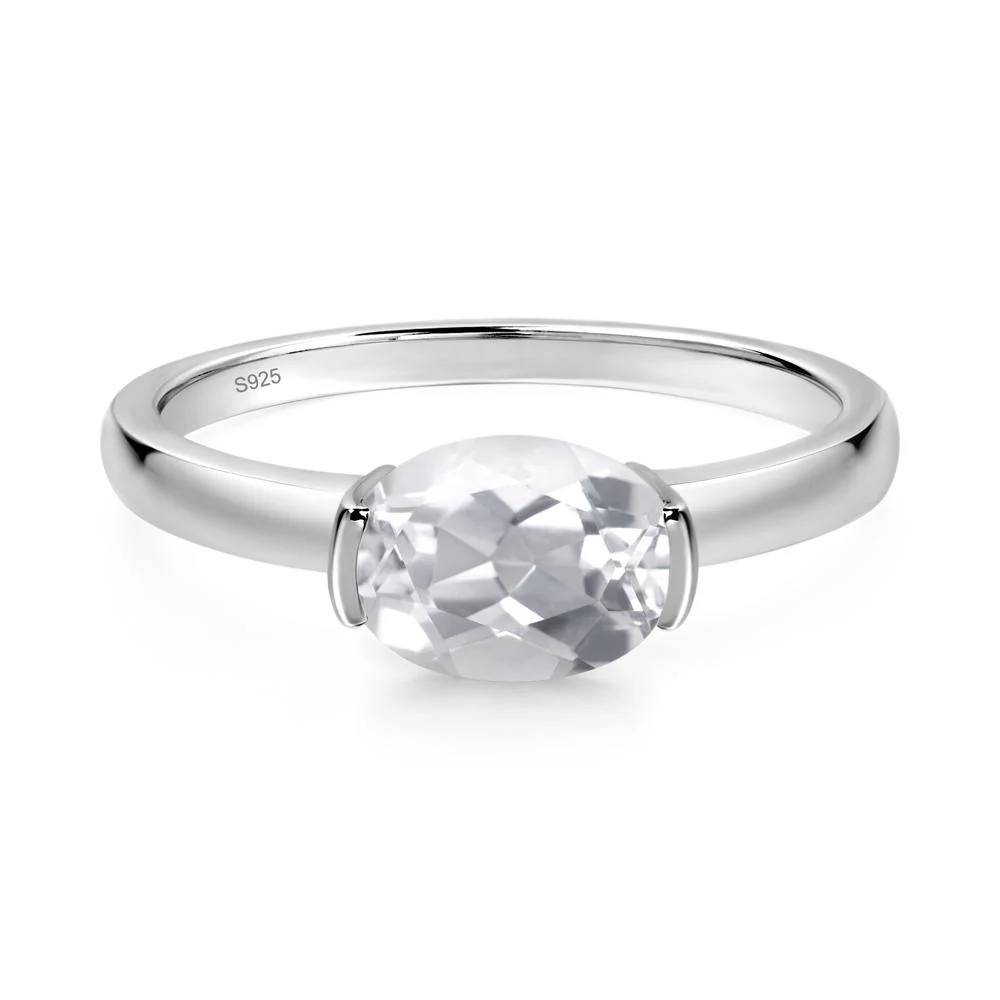 Oval White Topaz Horizontal Engagement Ring - Image 2