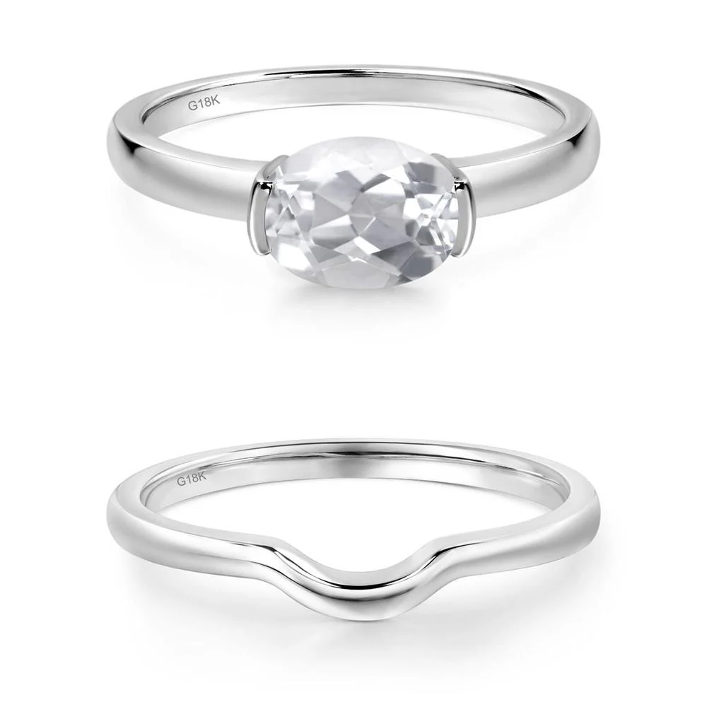 Oval White Topaz Horizontal Engagement Ring - Image 23