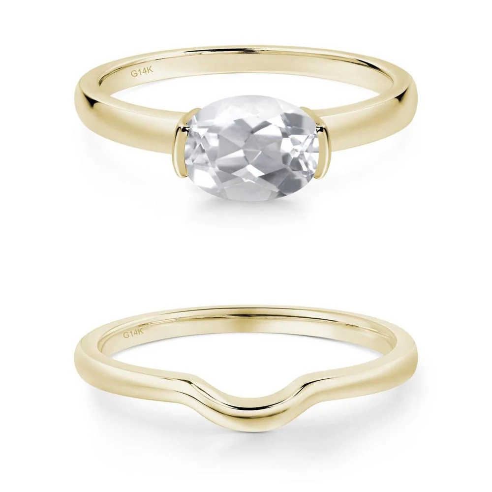 Oval White Topaz Horizontal Engagement Ring - Image 25