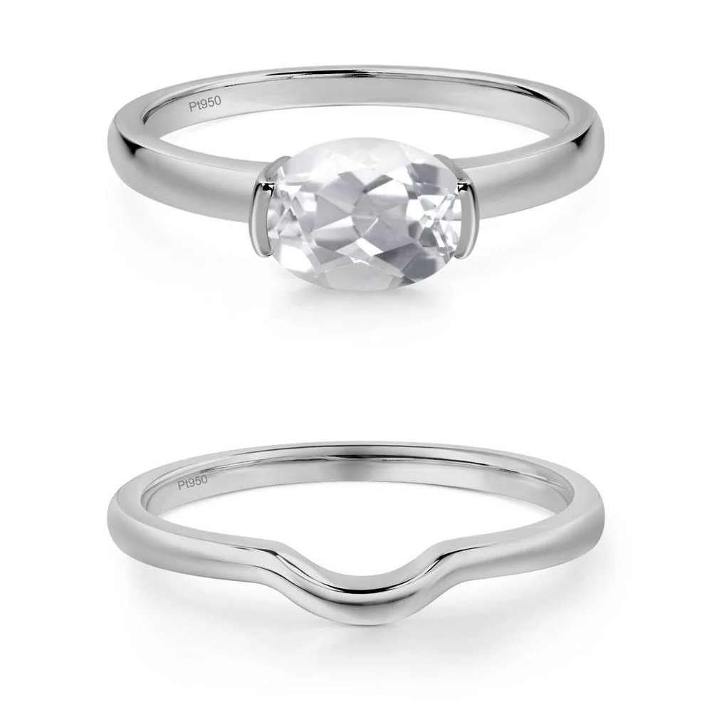Oval White Topaz Horizontal Engagement Ring - Image 27