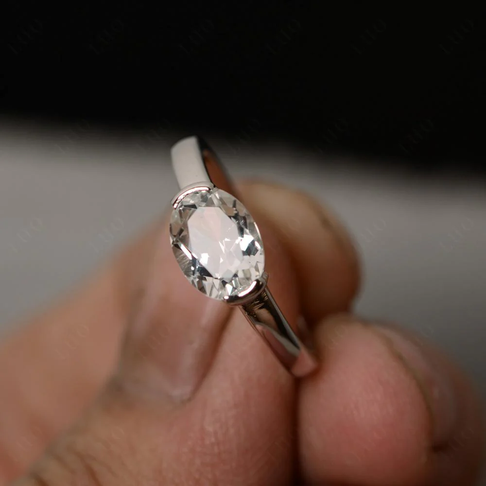 Oval White Topaz Horizontal Engagement Ring - Image 29