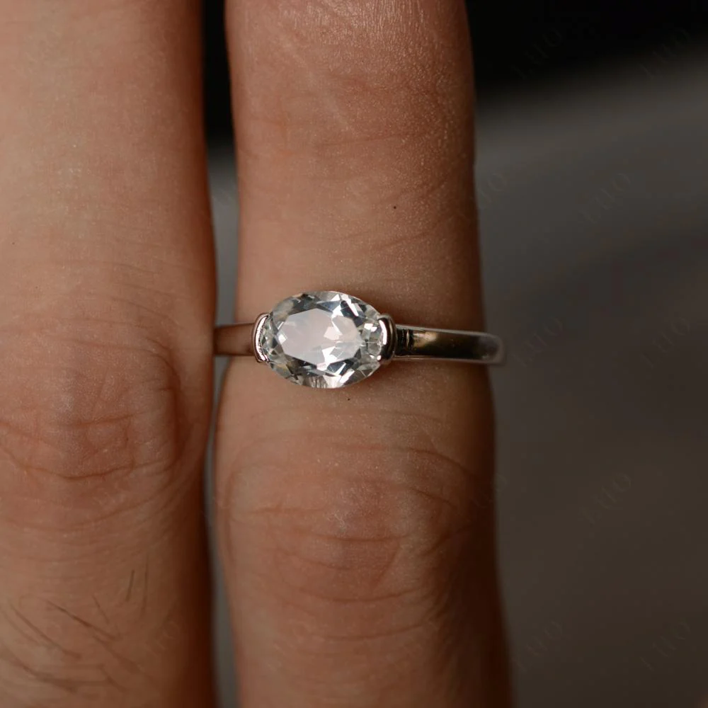 Oval White Topaz Horizontal Engagement Ring - Image 31