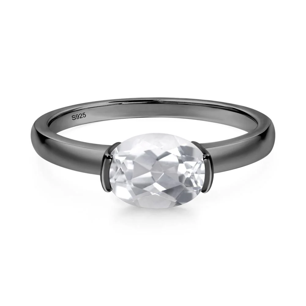 Oval White Topaz Horizontal Engagement Ring - Image 6