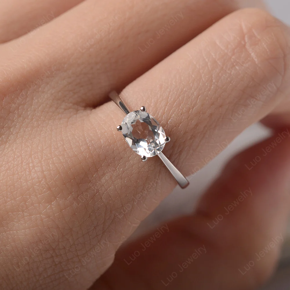 White Topaz Oval Solitaire Engagement Ring - Image 5