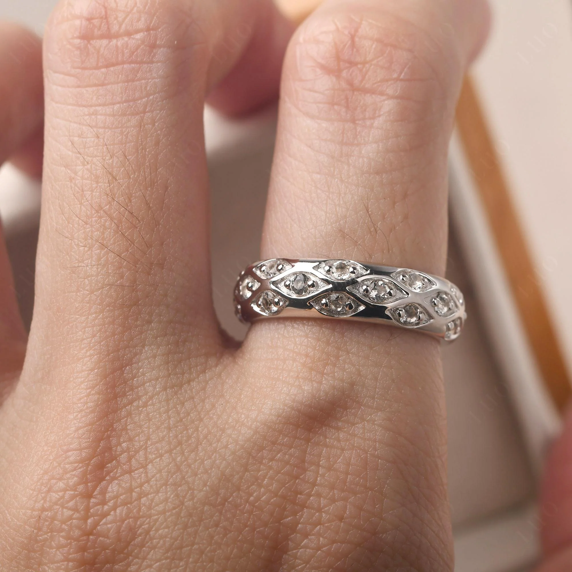White Topaz Eternity Ring for Men - Image 14