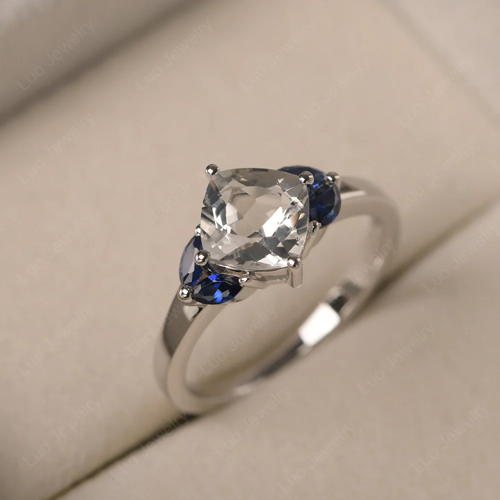 White Topaz Kite Set Cushion Engagement Ring - Image 2