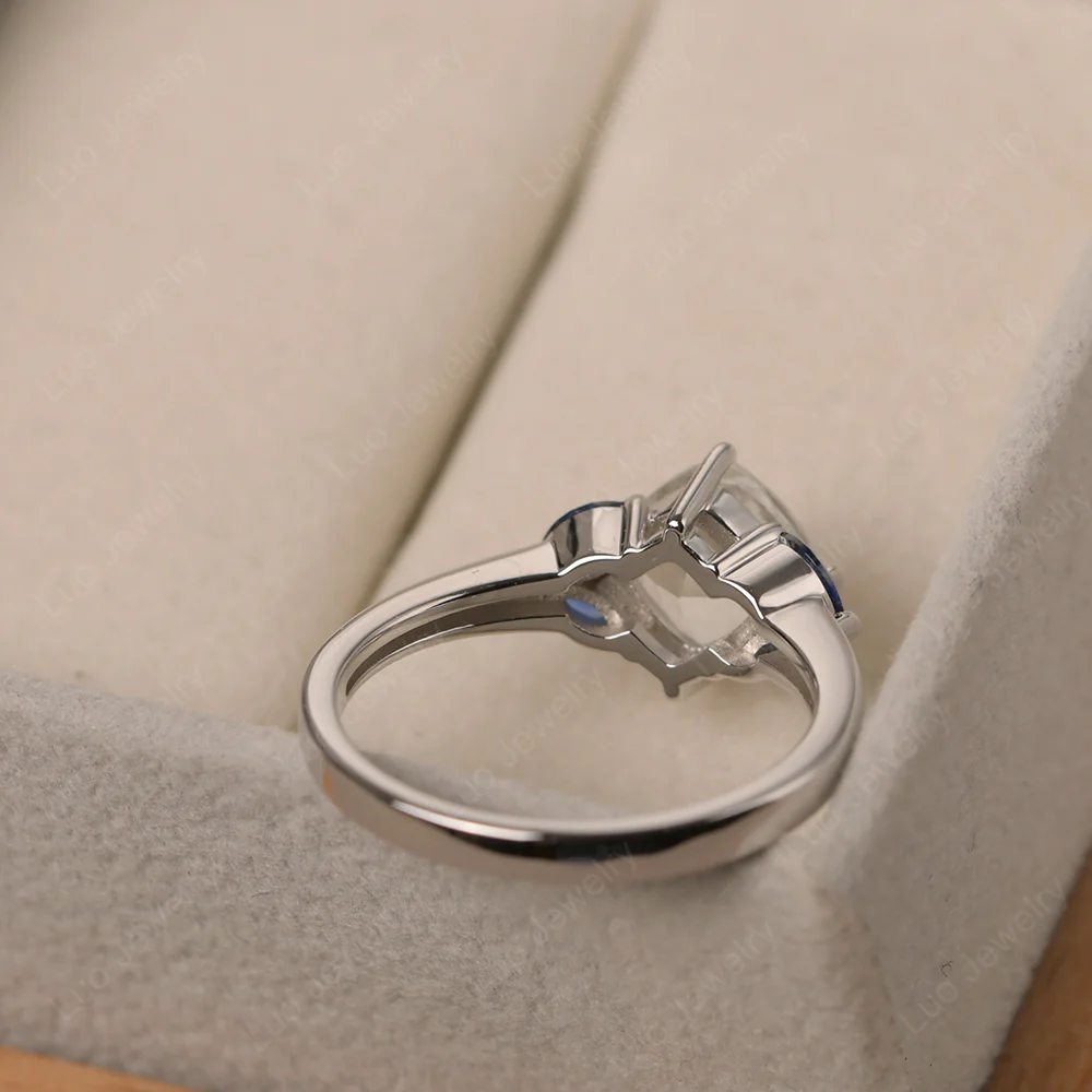 White Topaz Kite Set Cushion Engagement Ring - Image 3