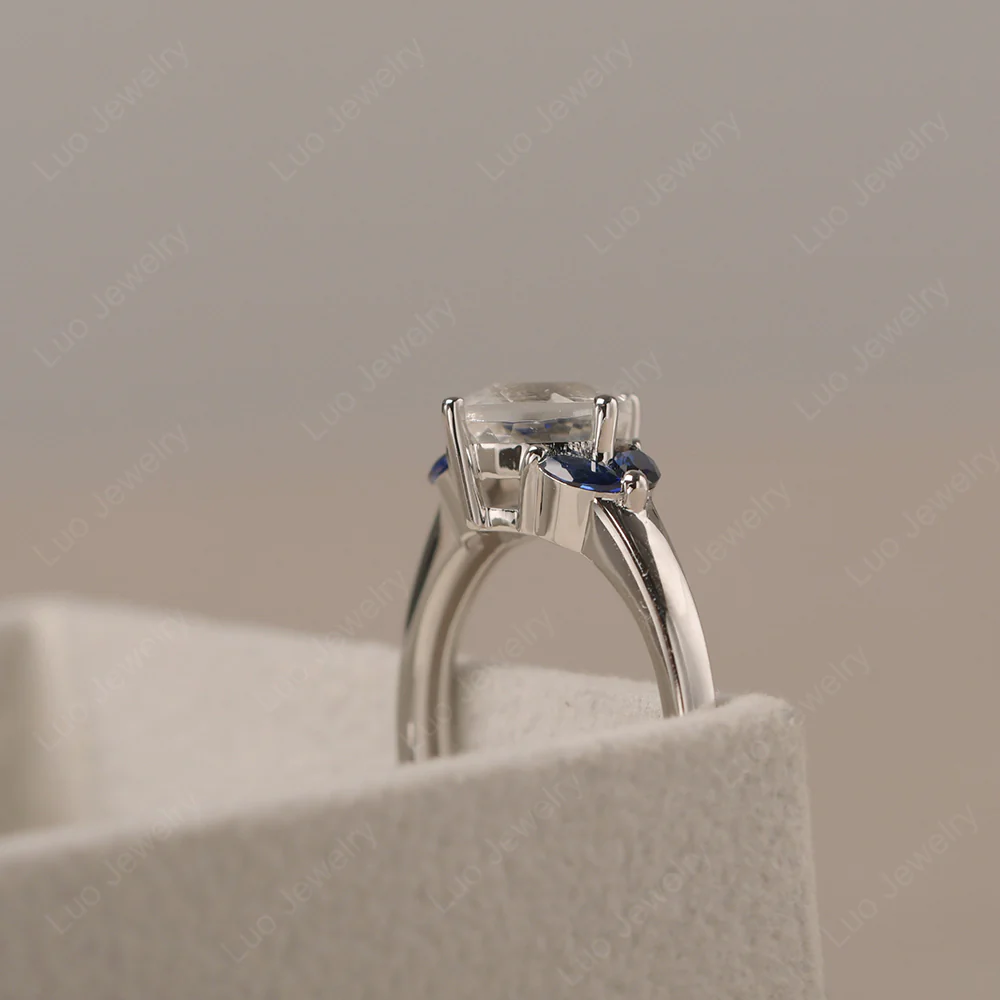 White Topaz Kite Set Cushion Engagement Ring - Image 4