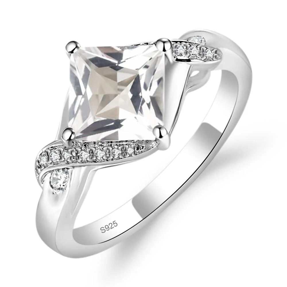 White Topaz Kite Set Princess Cut Ring
