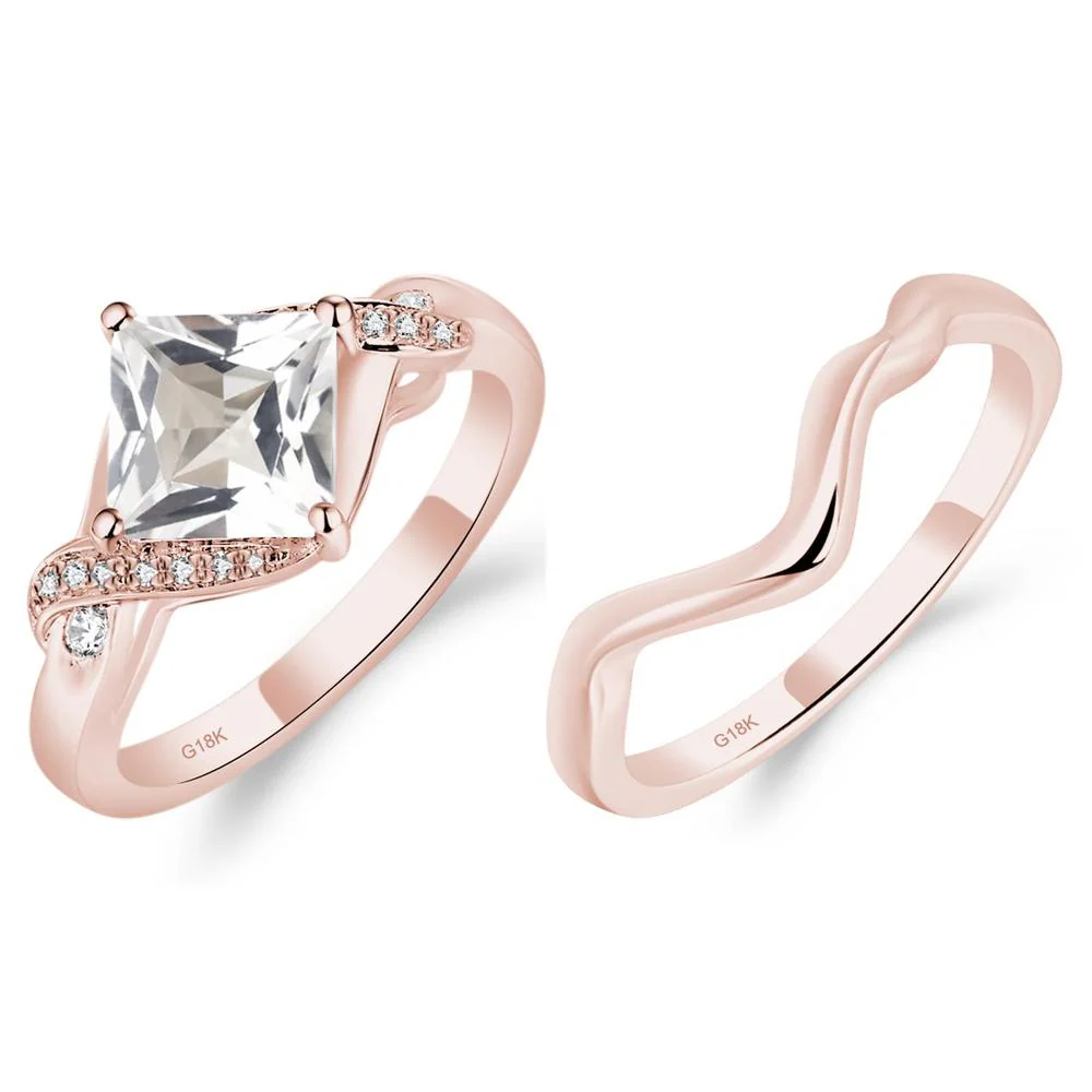 White Topaz Kite Set Princess Cut Ring - Image 19