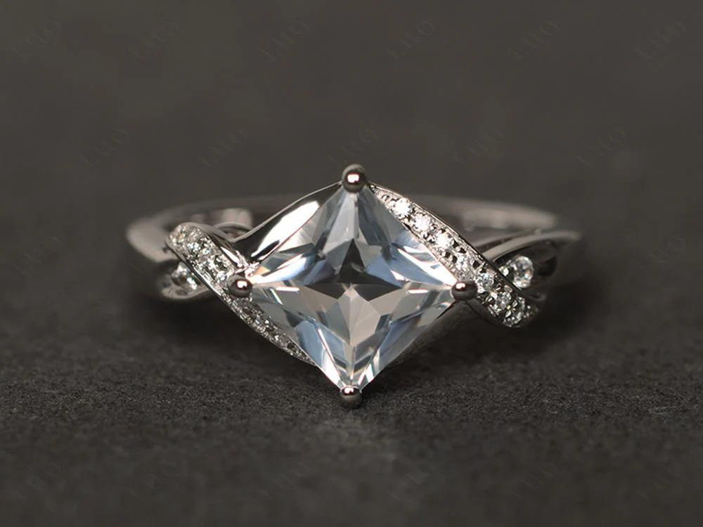 White Topaz Kite Set Princess Cut Ring - Image 29