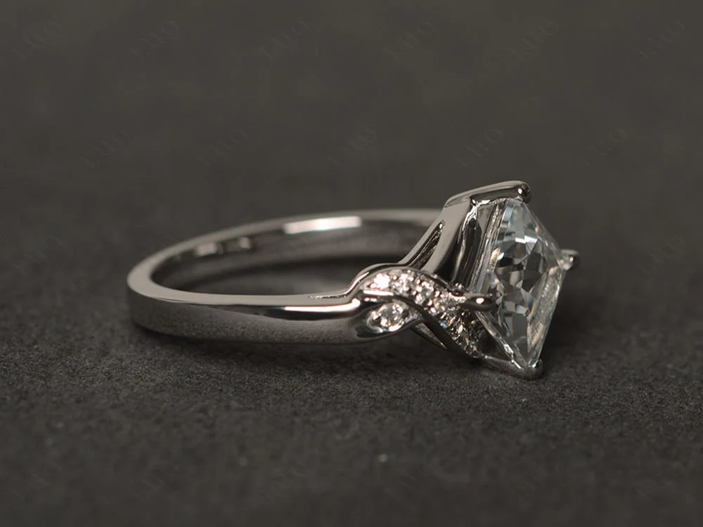 White Topaz Kite Set Princess Cut Ring - Image 30
