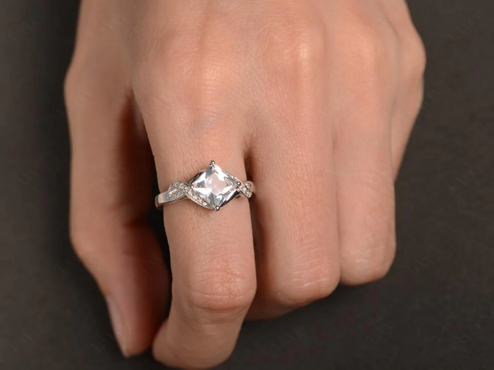 White Topaz Kite Set Princess Cut Ring - Image 32