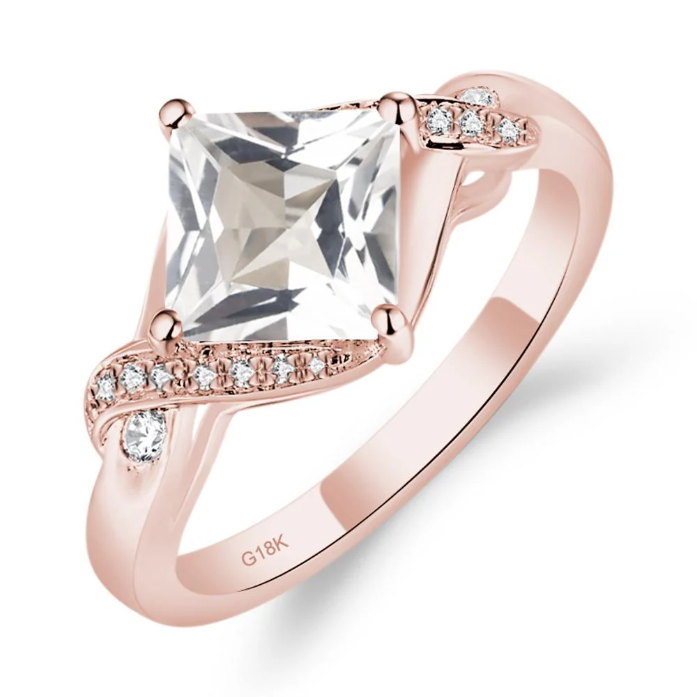 White Topaz Kite Set Princess Cut Ring - Image 5