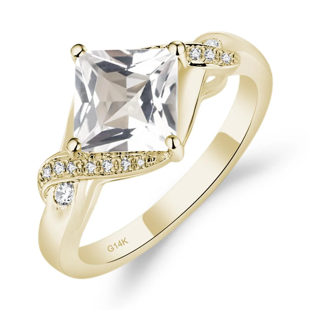 White Topaz Kite Set Princess Cut Ring - Image 6