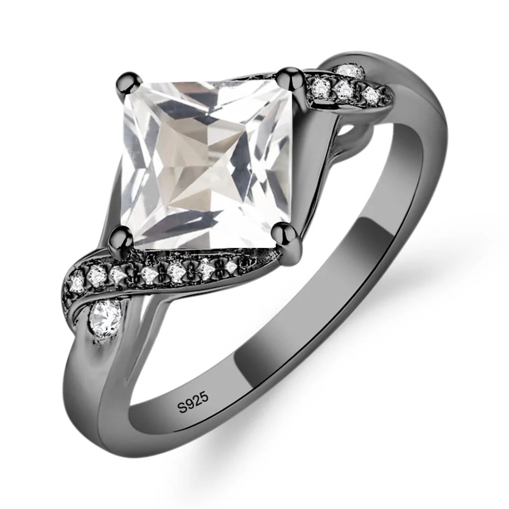 White Topaz Kite Set Princess Cut Ring - Image 9