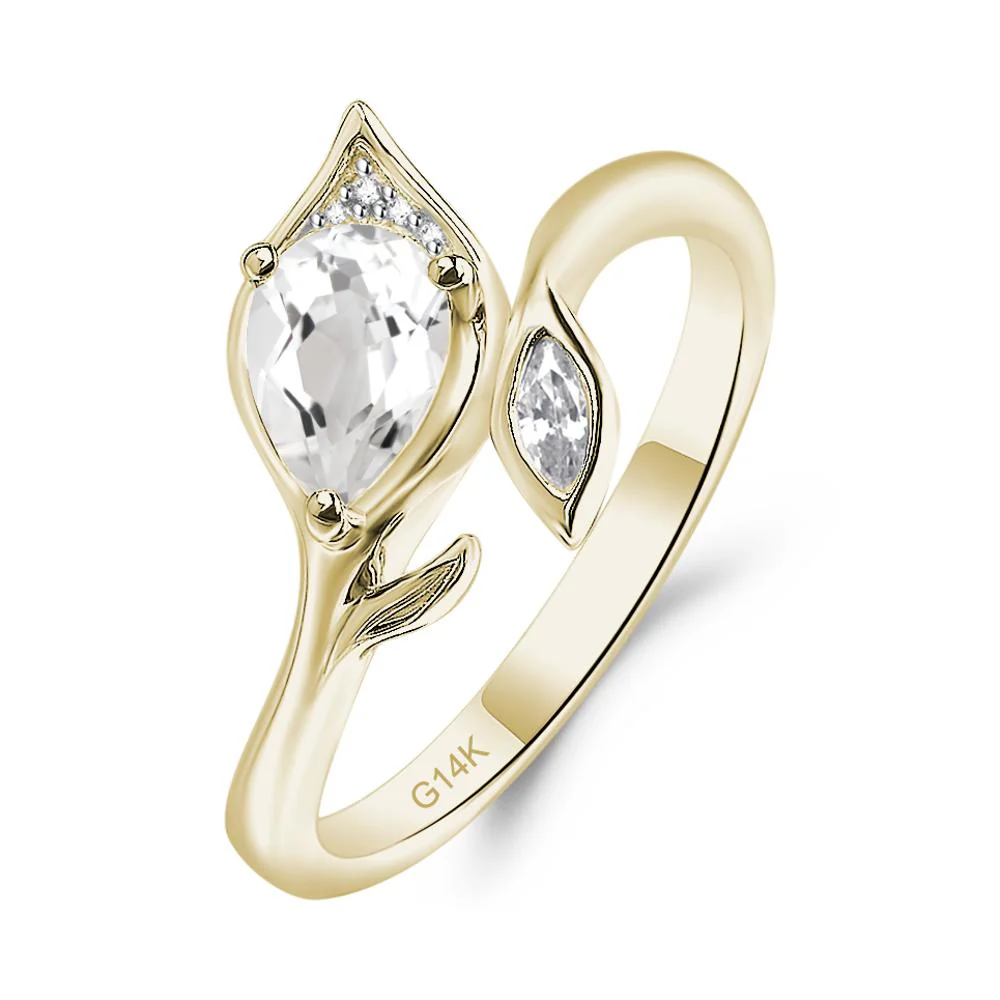 White Topaz Leaf Design Ring