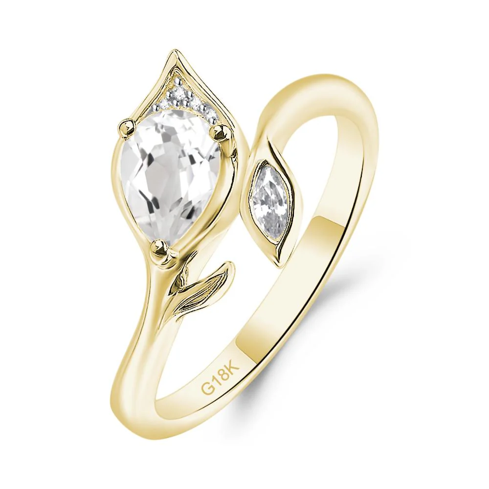 White Topaz Leaf Design Ring - Image 6