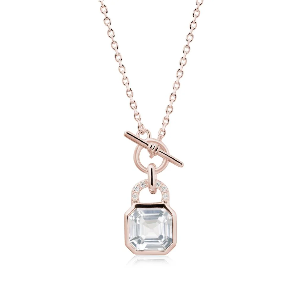 White Topaz Lock Pendant Necklace with Openable Toggle - Image 2
