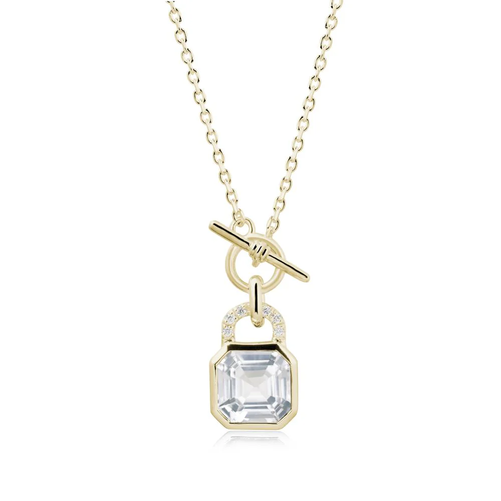 White Topaz Lock Pendant Necklace with Openable Toggle - Image 3