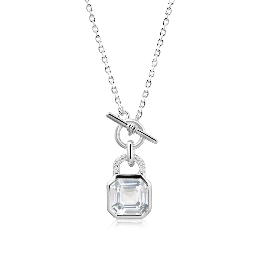 White Topaz Lock Pendant Necklace with Openable Toggle - Image 9