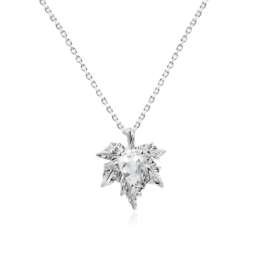 White Topaz Maple Pendant Necklace - Image 6