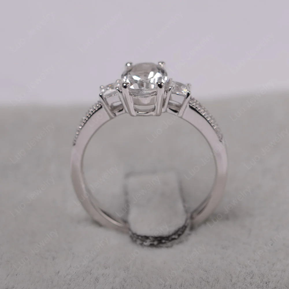 Oval White Topaz Milgrain Statement Ring - Image 3