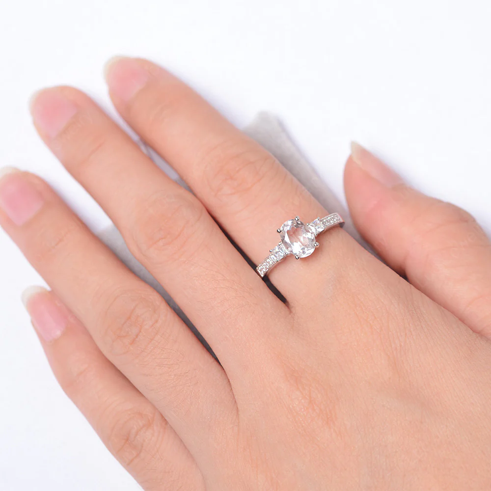 Oval White Topaz Milgrain Statement Ring - Image 4