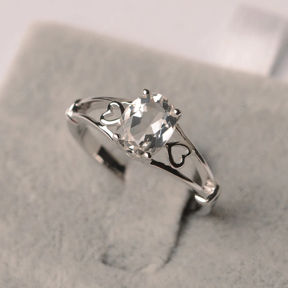 Oval White Topaz Solitaire Ring