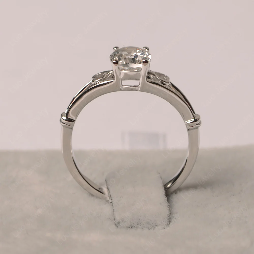 Oval White Topaz Solitaire Ring - Image 2