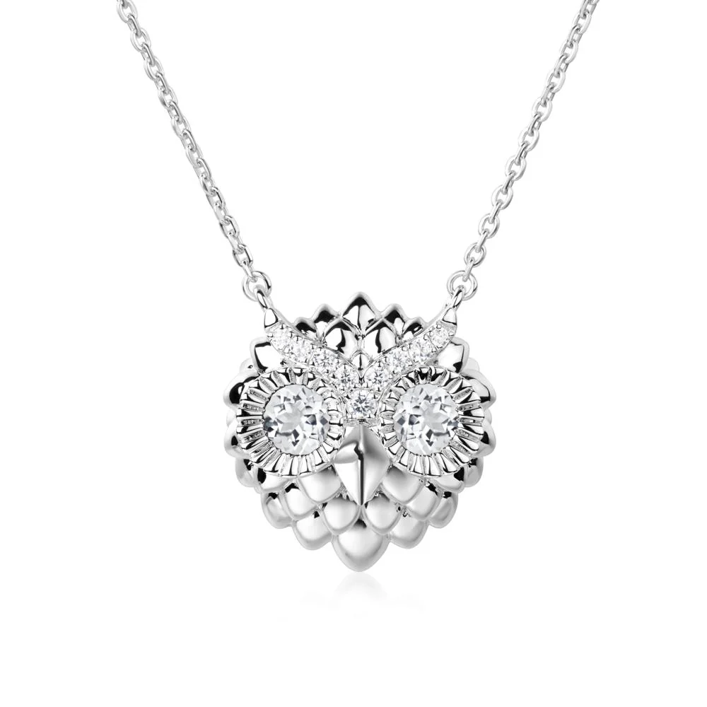 White Topaz Owl Necklace - Image 3