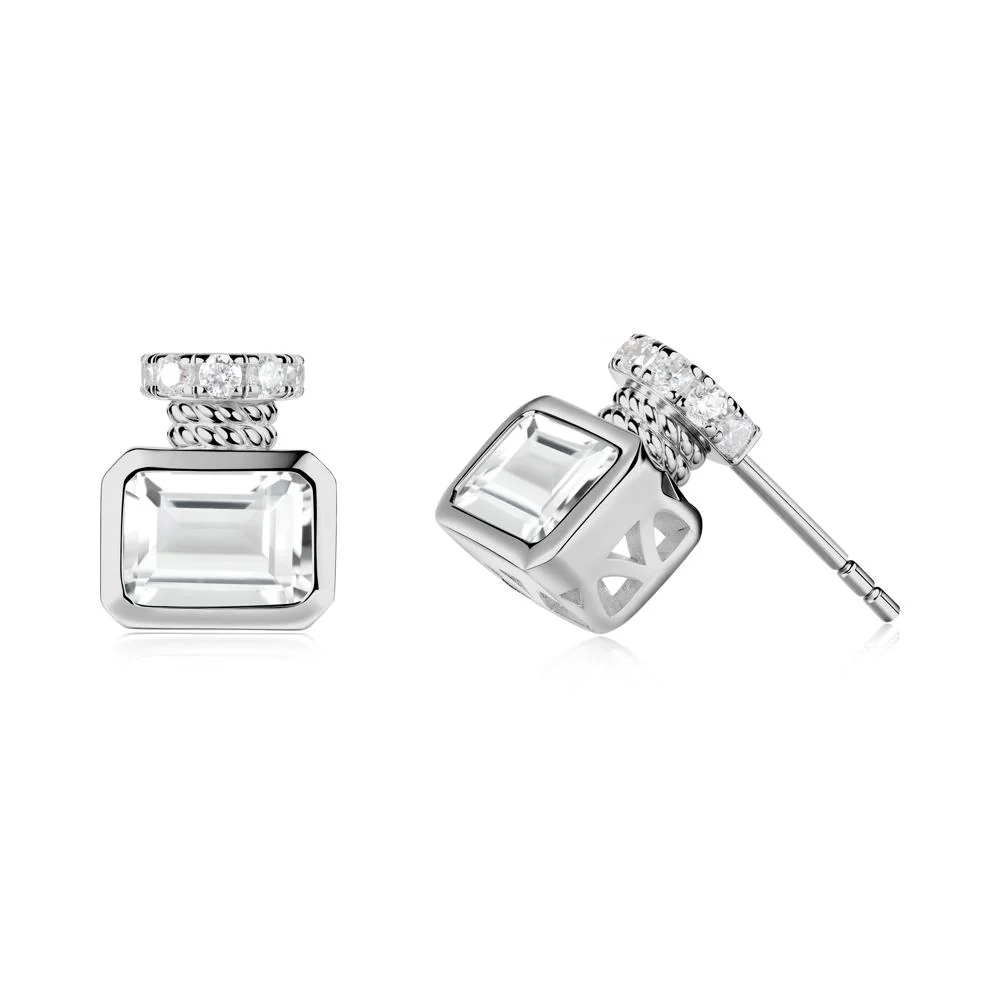 White Topaz Perfume Bottle Design Earrings