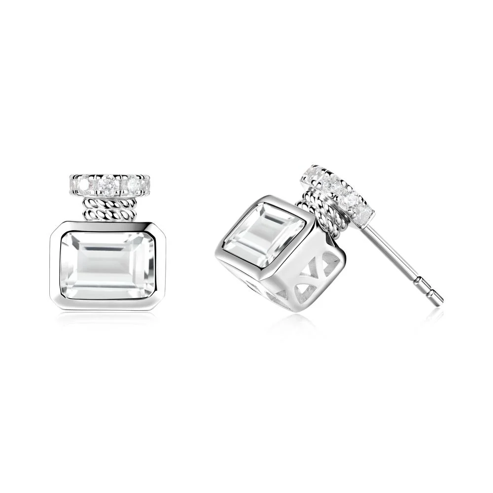 White Topaz Perfume Bottle Design Earrings - Image 6