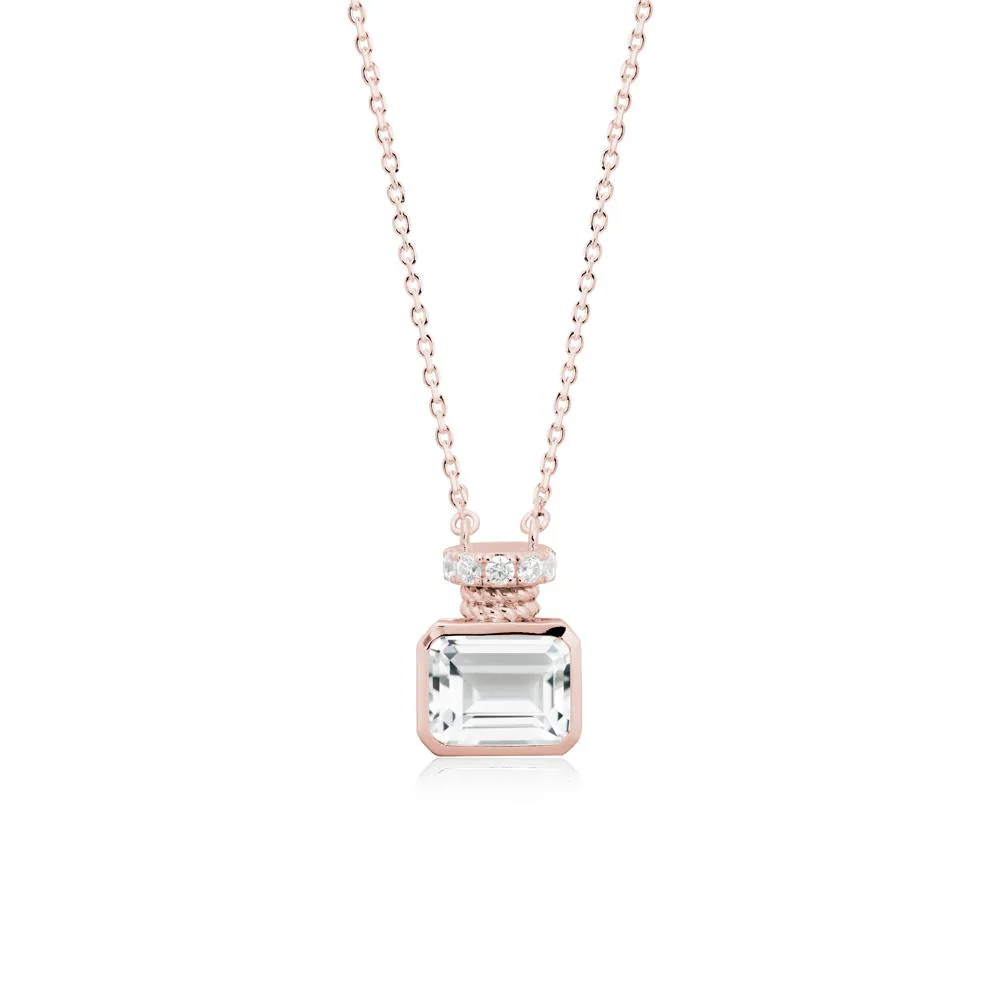 White Topaz Perfume Bottle Design Pendant Necklace - Image 4