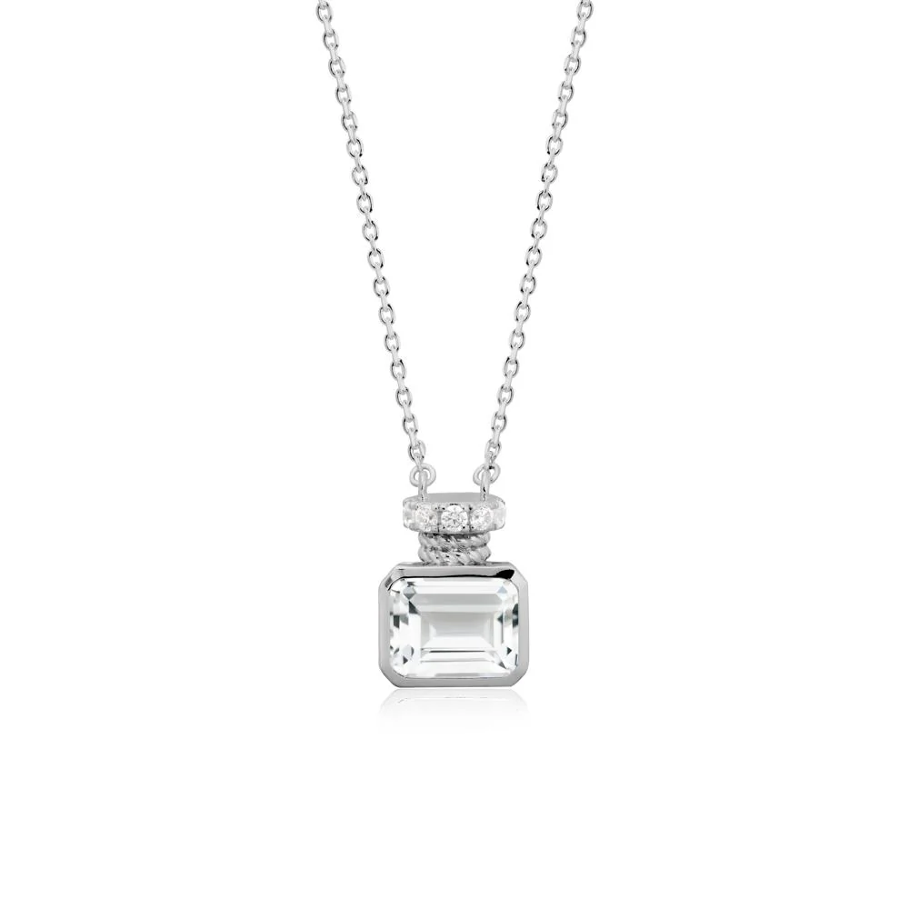 White Topaz Perfume Bottle Design Pendant Necklace - Image 8