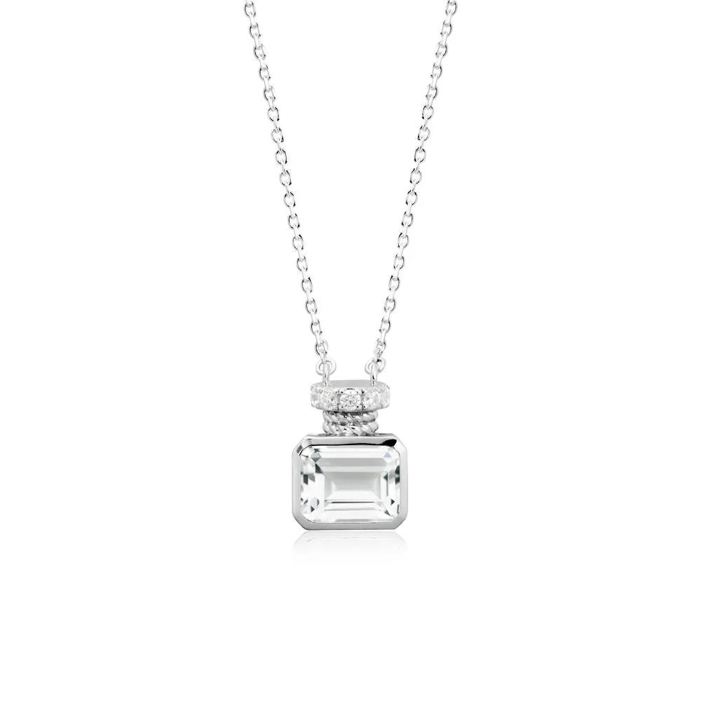 White Topaz Perfume Bottle Design Pendant Necklace - Image 9