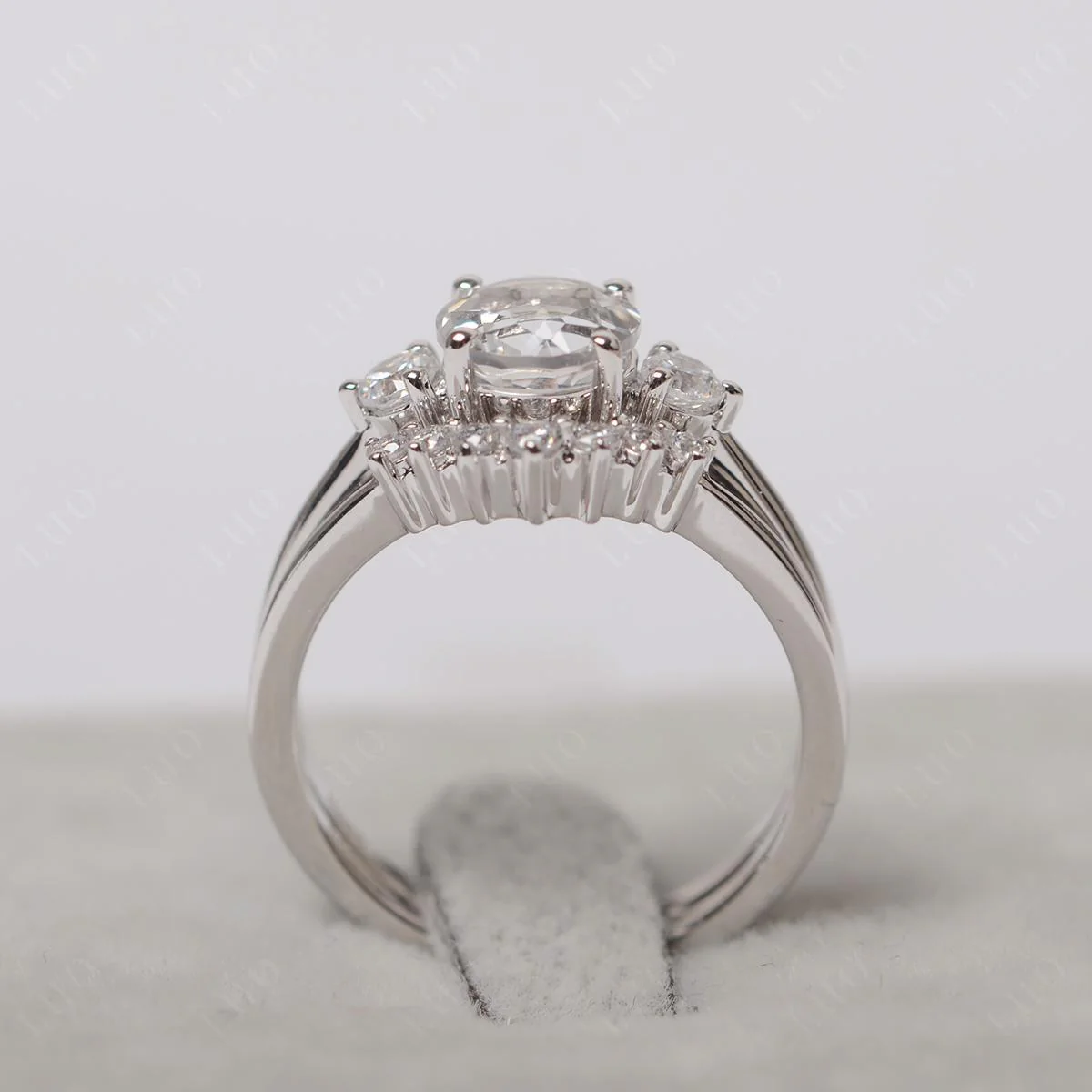 Round White Topaz Wedding Ring Set - Image 12