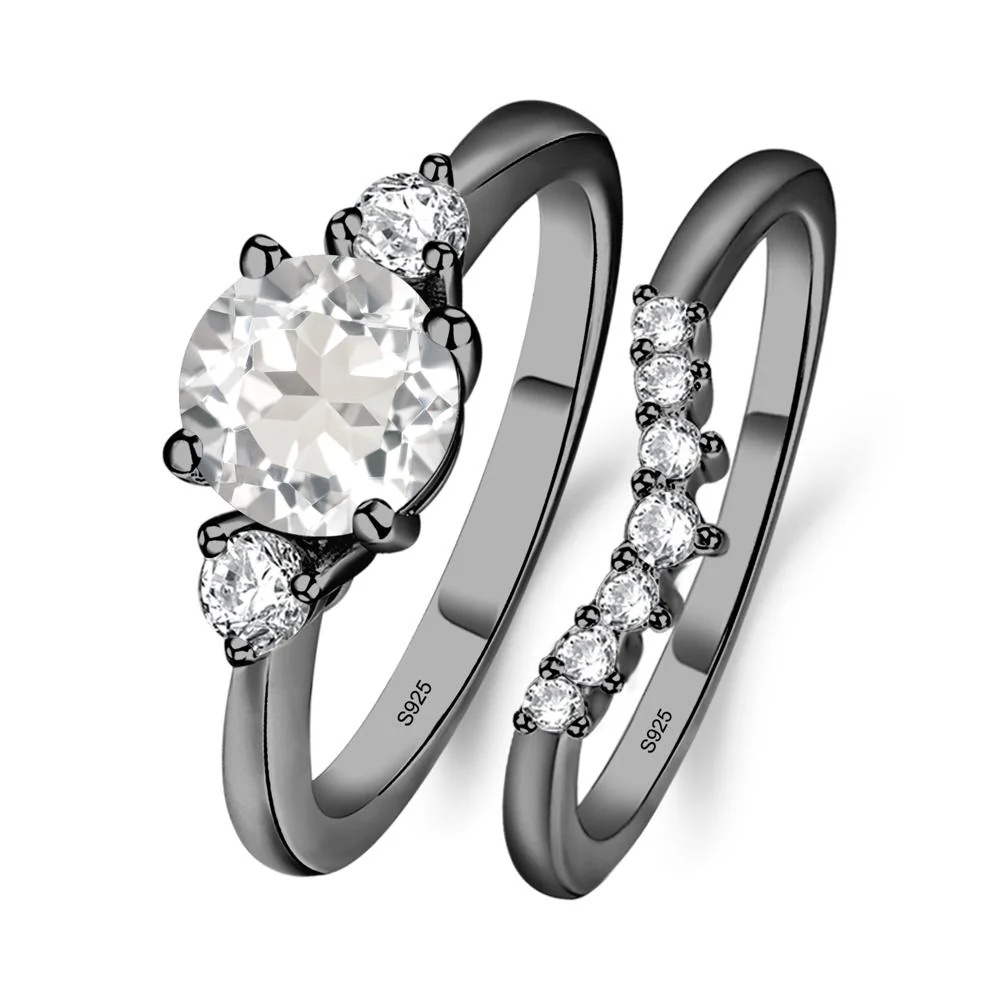Round White Topaz Wedding Ring Set - Image 2